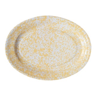 Crow Canyon Home Splatterware Yellow & White Marble Oval Platter For Sale