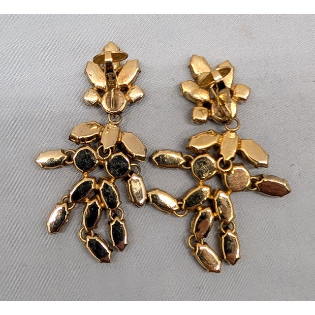 Metal Vintage Signed Castlecliff Faux-Topaz & Citrine Chandelier Clip Earrings-2 Pieces For Sale - Image 7 of 7
