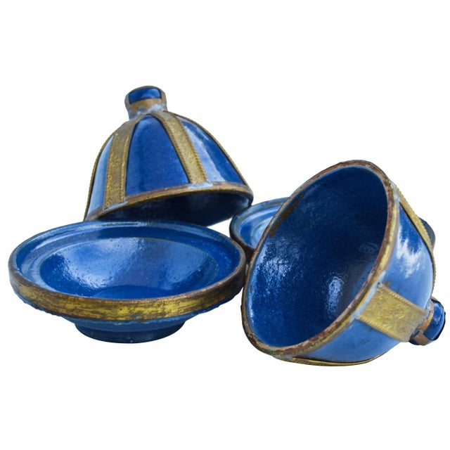 Mid 20th Century Blue Lidded Bowls W/ Brass Inlay, S/2 For Sale - Image 5 of 7