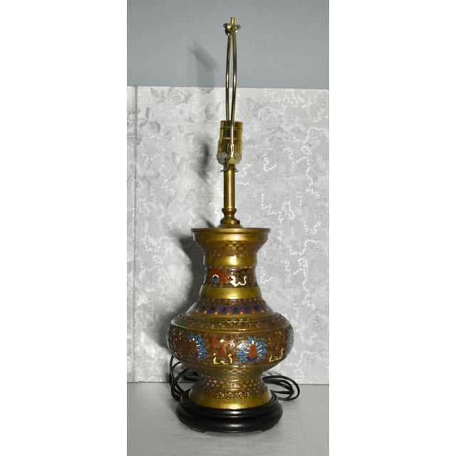 Vintage Champleve Japanese Style Electric Table Lamp For Sale - Image 4 of 13