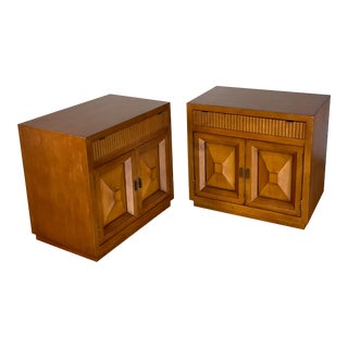 Mid Century Modern Century Solid Wood Oversized Nightstands - Set of 2 For Sale