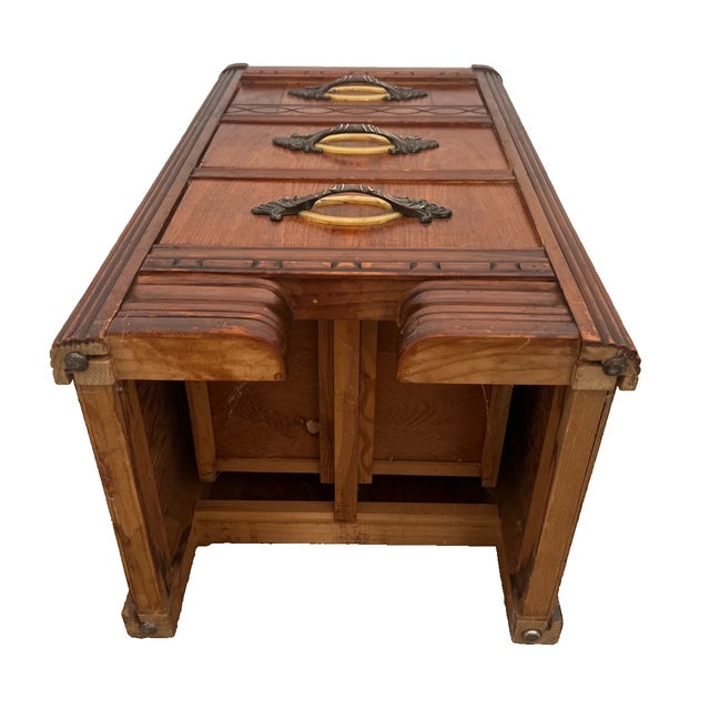 1920s Art Deco Nightstand Bed Side Table Three Drawers Bakelite Handles Waterfall Top For Sale - Image 12 of 12