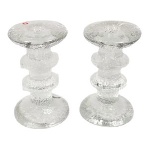1970s Iittala Finland Mid Ccentury Pair of Glass Candleholders