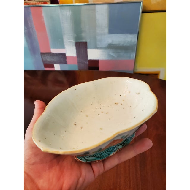 A fine original antique over 200 years old hand painted chinese porcelain small bowl vessel. Having raised enamel...