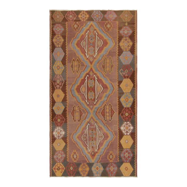 1950s Vintage Kilim Rug in Pink With Colorful Tribal Medallion Patterns For Sale