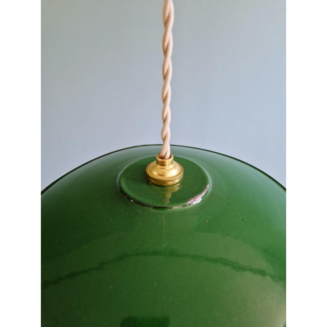 Industrial Pendant Light in Green Enameled Sheet Metal, 1940s, Set of 2 For Sale - Image 6 of 15