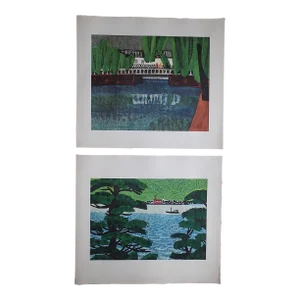 Vintage Folio Size Mid 20th C. Landscape/Marine Lithographs - A Pair