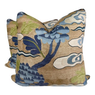 Cowtan & Tout "Srinagar" in Lapis/Teak 22" Pillows-a Pair For Sale
