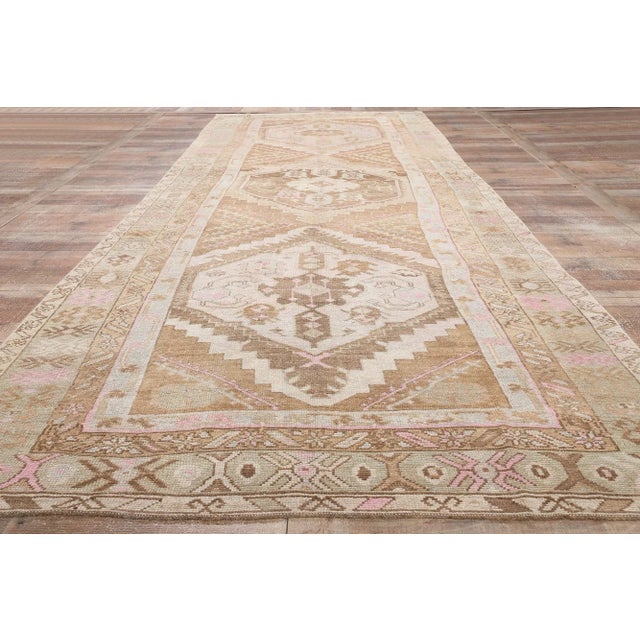 Tan Mid 20th Century Vintage Turkish Oushak Rug, 05'03 X 15'05 For Sale - Image 8 of 10