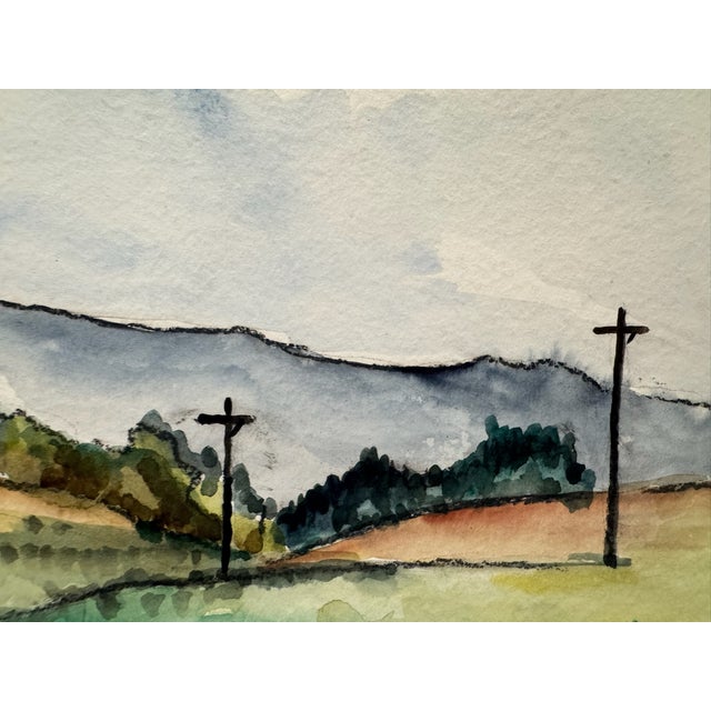 Rustic Henry Emil Salloch Original Watercolor on Paper Country Landscape, 1949. For Sale - Image 3 of 6