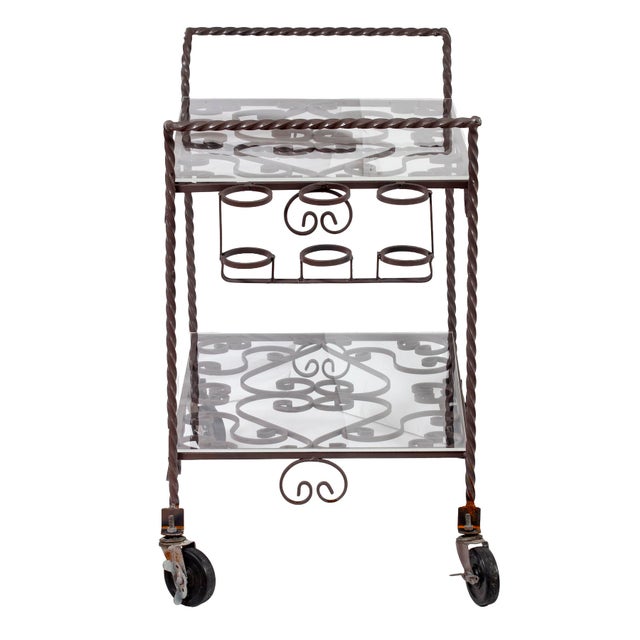 Coffee 1950s Wrought Iron Outdoor Bar Cart/ Plexi Tops For Sale - Image 8 of 8