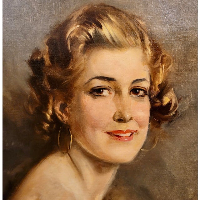 Textile Howard Chandler Christy-1930 Portrait of an American Model -Oil Painting For Sale - Image 7 of 11