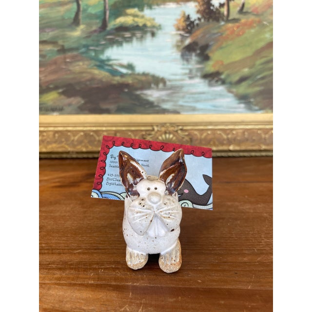 Handmade Studio Pottery Bunny Card Holder With Brown Glaze Accents. For Sale - Image 4 of 10
