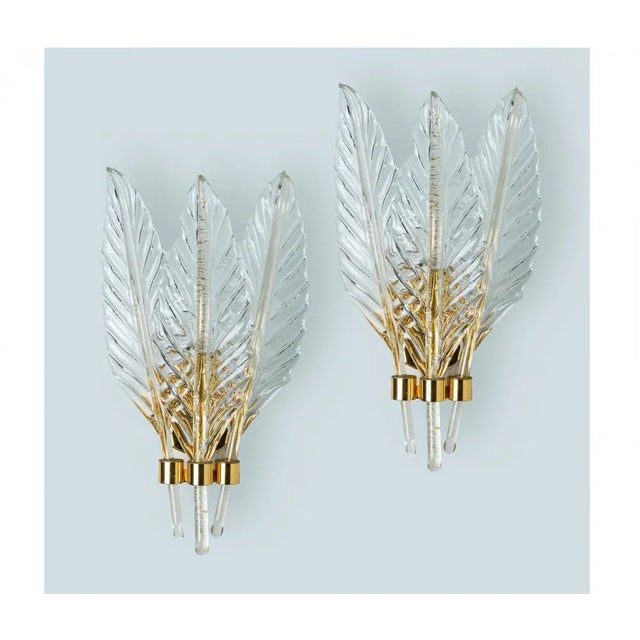Glass Leaves Wall Sconces, 1970, Set of 2 For Sale - Image 9 of 18