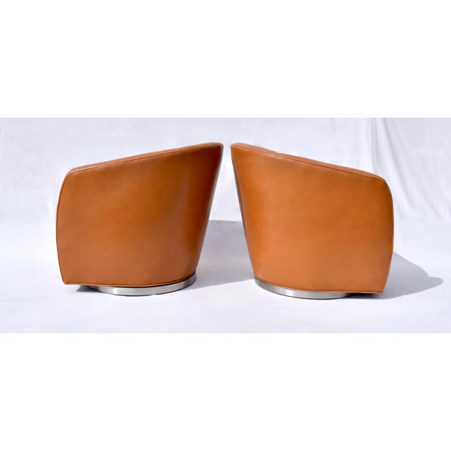 Thayer Coggin Turn Swivel Chairs in Chestnut Leather For Sale In Philadelphia - Image 6 of 10