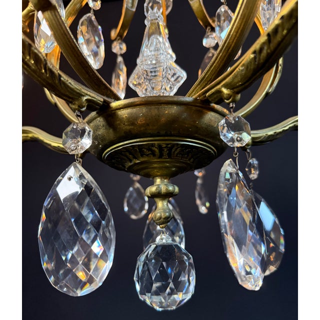 Antique French Brass & Crystal Birdcage Chandelier – 5 Light For Sale - Image 12 of 17