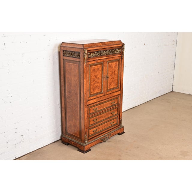 Maison Forest Maison Forest Style Antique French Empire Burl Wood Armoire Dresser or Gentleman's Chest With Mounted Ormolu, Circa 1880s For Sale - Image 4 of 12