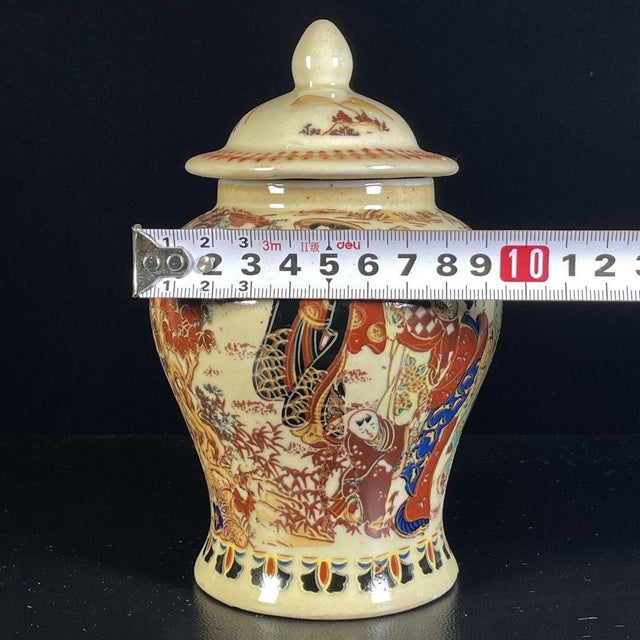 Ceramic Japanese Satsuma Lidded Ginger Jar, Hand Decorated Geisha Bijin Scene, Small Ceramic Canister For Sale - Image 7 of 9