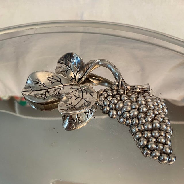 Godinger Silverplate Serving Dish With Glass Inset and Silverplate Lid With Cast Grapes and Leaves For Sale - Image 9 of 12