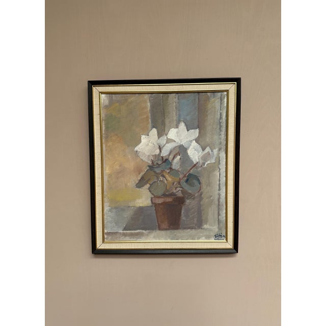 Original Swedish Oil on Canvas – “Flowers in Pot” by Billi Danielsson – Signed & Dated 1978 – Vintage & Framed – 63 × 55...