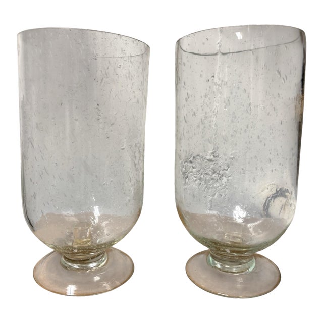 American Blown Glass Hurricane Lamps- A Pair For Sale