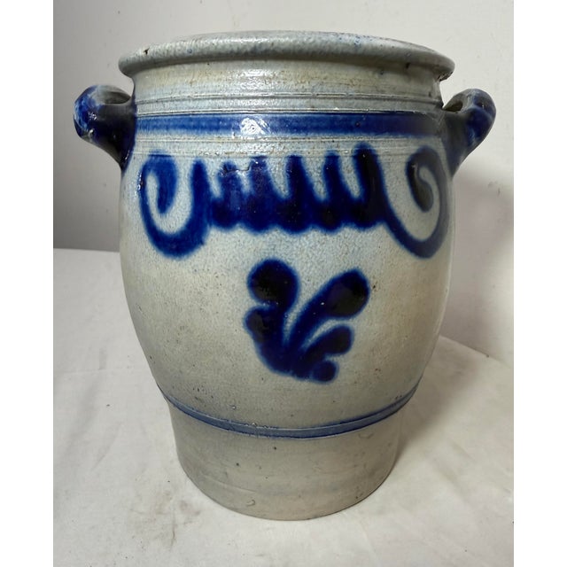19th Century Antique 19th Century Handmade Stoneware Crock Pottery Jug With Handle 2 Gallon For Sale - Image 5 of 10