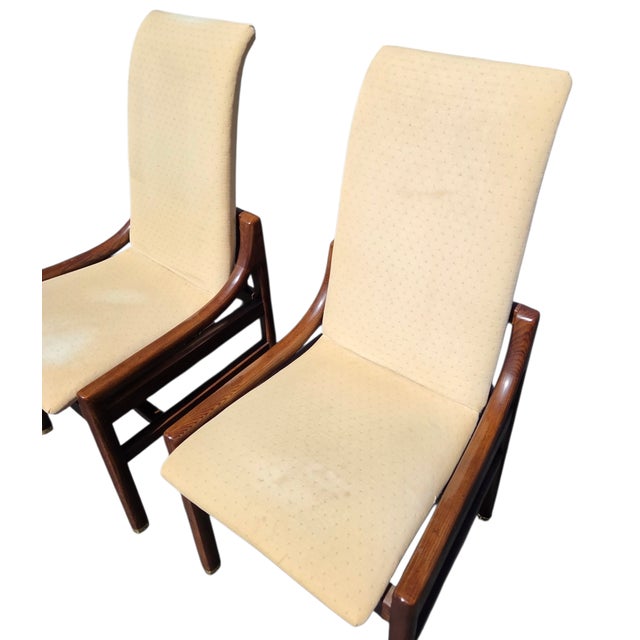 1980s 2 Henredon Scene One Campaign Dining Room Side Chairs MCM Oak Brass For Sale - Image 12 of 15