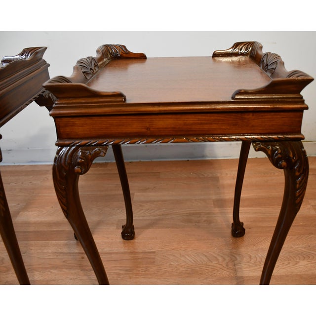 Brown 1950s Pair of Chippendale Style Mahogany Side Tables / End Tables For Sale - Image 8 of 18