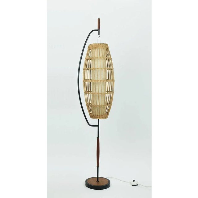 Mid-Century Floor Lamp in Rattan, Teak & Black Metal, 1960s For Sale - Image 10 of 11