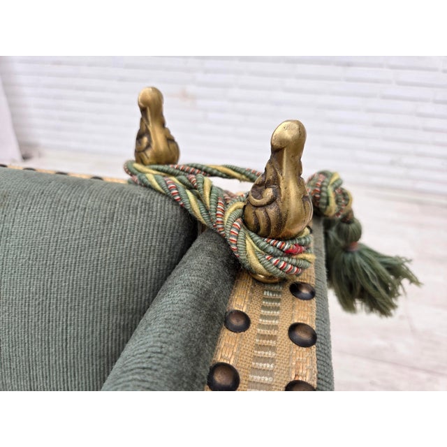 Danish 2-Seater Drop Arm Spanish Sofa in Green and Red Velour, 1970s For Sale - Image 4 of 18