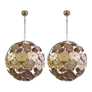 Pair of Italian “Galattico” Sputnik Chandelier – Dark Gold Murano Glass, 1980's. For Sale