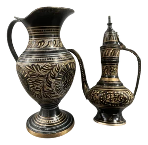 Engraved Brass Jugs, Set of 2