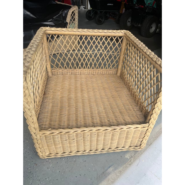 1980s Authentic Vintage McGuire San Francisco Rattan Sofa & Matching Lounge Chair – Original Brass Tags For Sale - Image 5 of 8