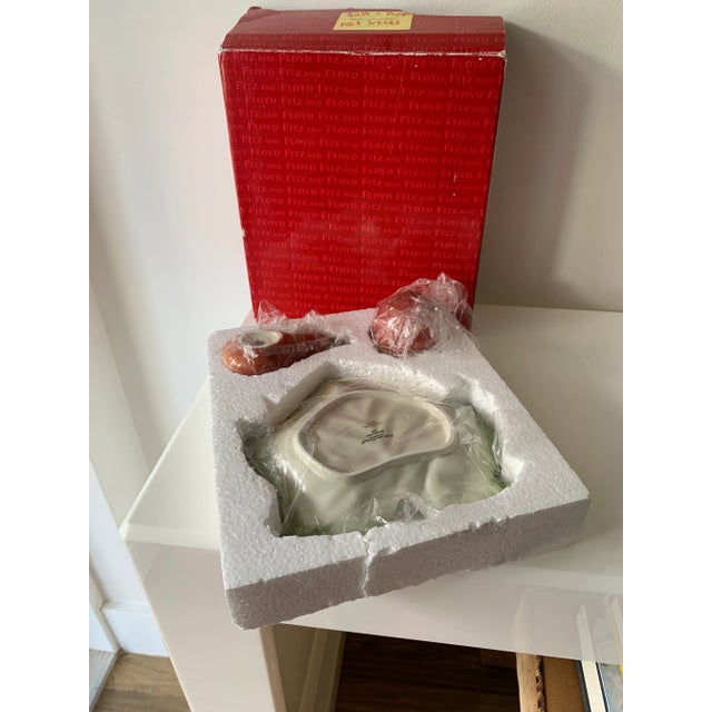 Vintage Fitz & Floyd Apple Pear Salt and Pepper Shakers With Leaf Serving Dish Set- 3 Pieces For Sale - Image 9 of 11