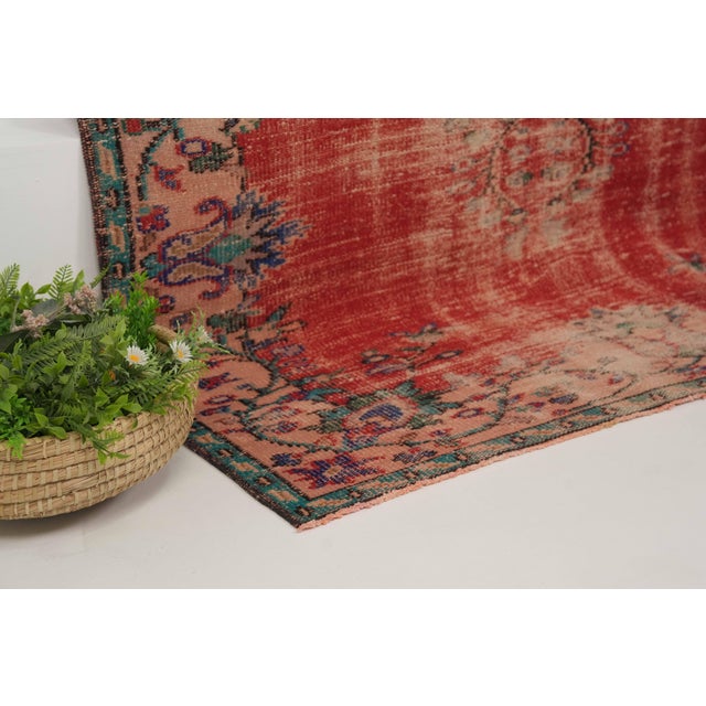 Textile 1970s Vintage Turkish Handmade Wool Cotton Red Area Rug For Sale - Image 7 of 12
