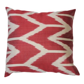 Turkish Red Silk Ikat Pillow 16'' X16'' For Sale