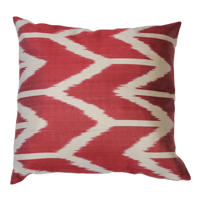 Turkish Red Silk Ikat Pillow 16'' X16'' For Sale