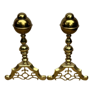 Pair of Mid Century Brass Andirons