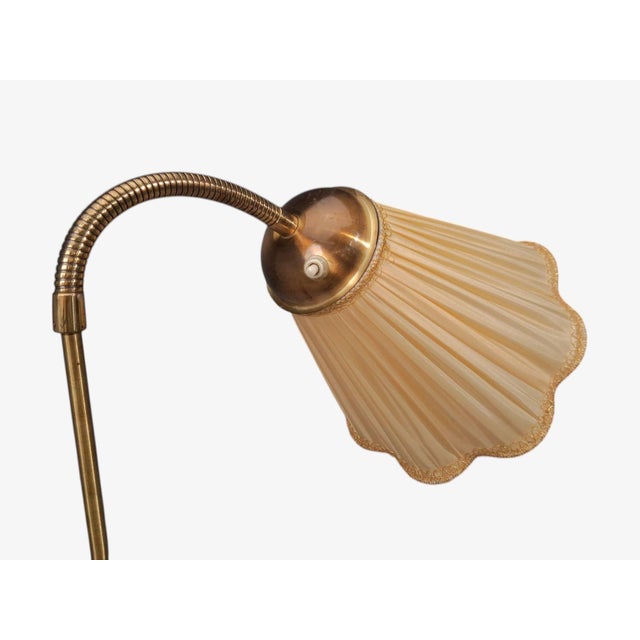 Wood 1950s Mid Century Modern, Double Light Floor Lamp, Wood, Brass, Fabric For Sale - Image 7 of 12