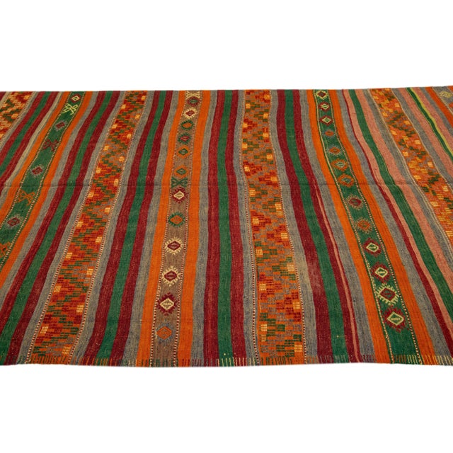1960s 1960s Vintage Kilim Handmade Orange Geometric Wool Rug For Sale - Image 5 of 7