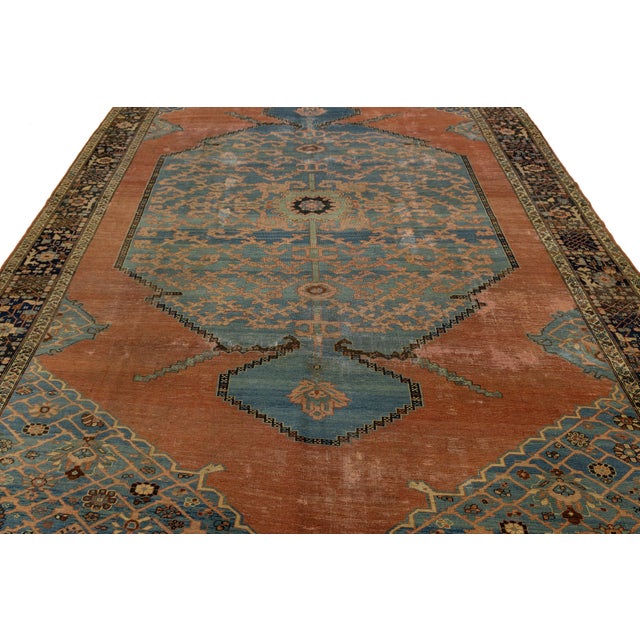 Antique Serapi Heriz Wool Rug With Medallion & Terracotta Field For Sale - Image 9 of 12
