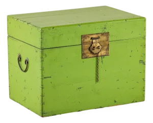 Vintage Chinese Green Lacquered Trunk with Brass Hardware