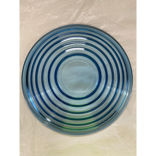 Late 20th Century Blue Ribbed Glass Bowl | Chairish