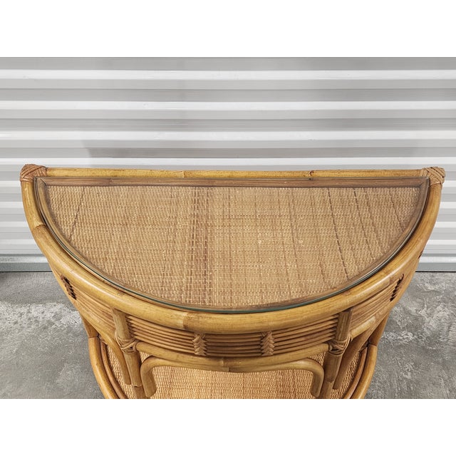 Wood Demi-Lune Franco Albini Style Bamboo & Rattan Console Table For Sale - Image 7 of 12