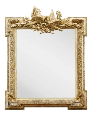 Ornate Decorated Wedding Mirror Depicting 2 Turtle Doves Kissing with Gilt Decor