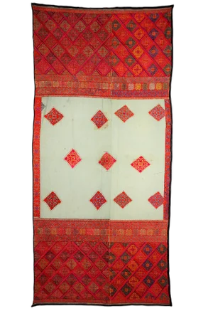 Antique Silk Embroidered Wall Hanging, Swat Valley Pulkari, 1890s