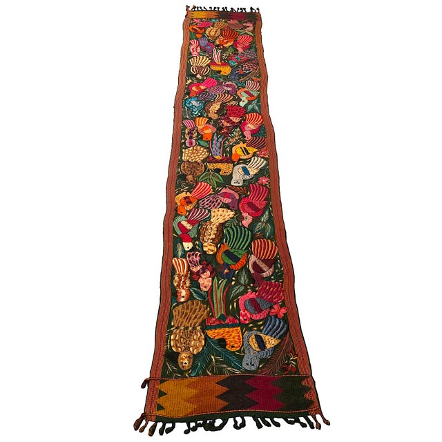 Dark Green Vintage Hand Embroidered Mexican Textile Wall Hanging For Sale - Image 8 of 13