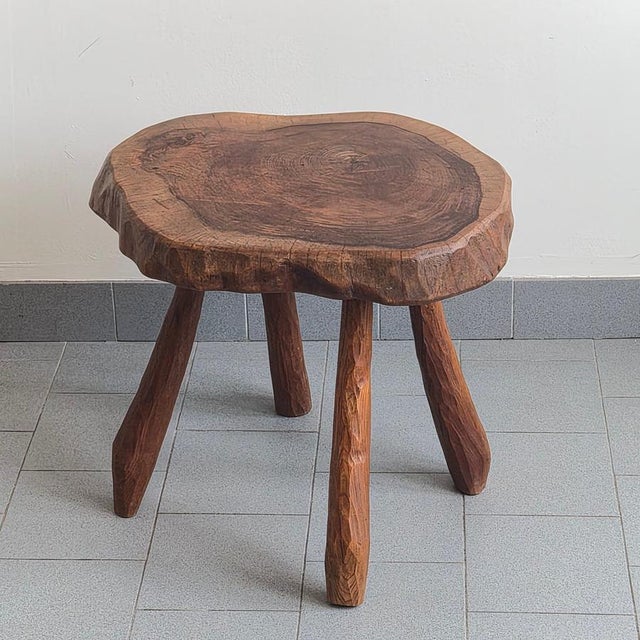Brutalist Side Table in Oak by Jean Touret for Marolles, 1970s For Sale - Image 13 of 14