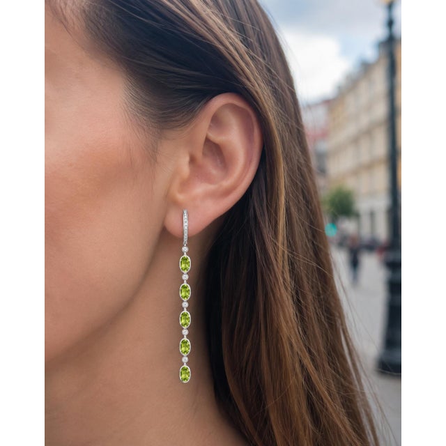 Modern Peridot Huggie Drop Earrings, Silver, Gold, Pair For Sale - Image 3 of 8