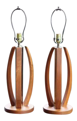 Mid Century Bentwood and Brass Table Lamps - a Pair